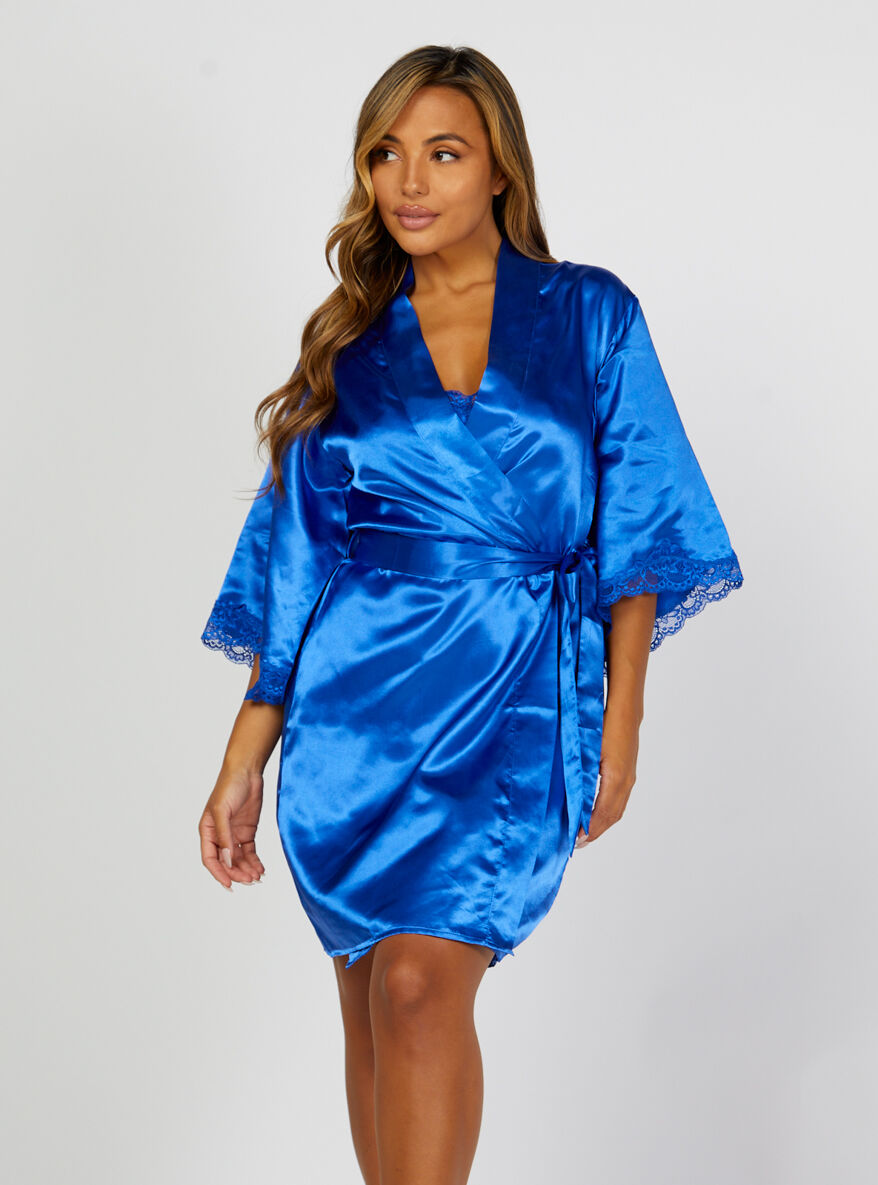 Boux Avenue Maisie satin short robe - Cobalt Blue - XS