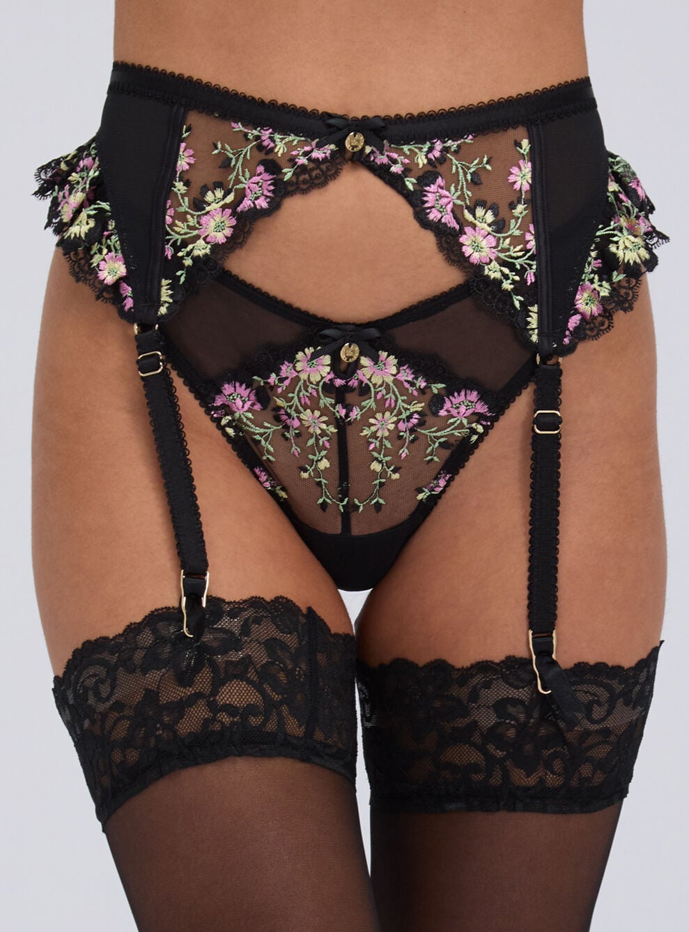 Boux Avenue Zinnia embroidered suspender belt – Black Mix – 08/10