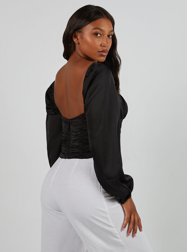Ruched long-sleeve corset top