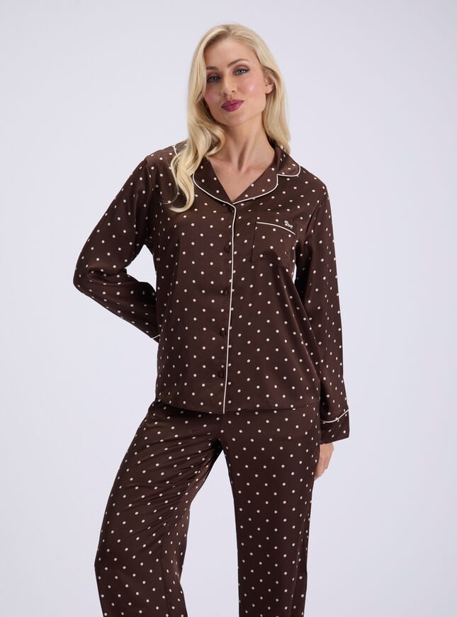 Polka dot satin long pyjama set