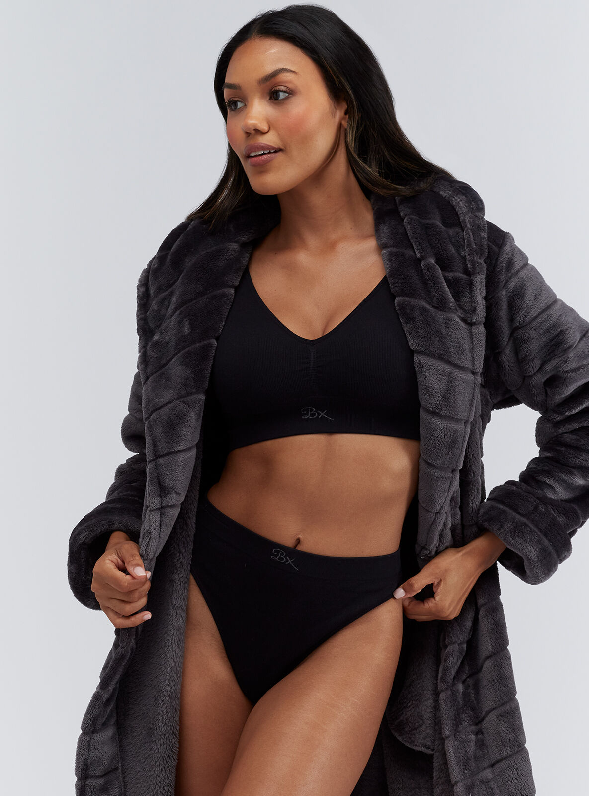 Fluffy striped short dressing gown | Boux Avenue USA