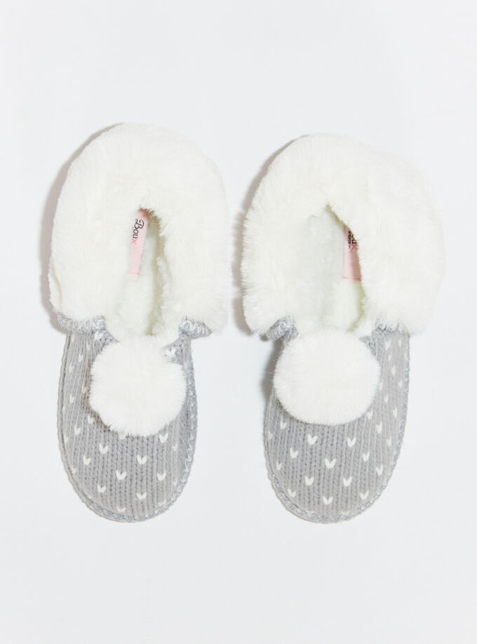 Knitted heart mule slippers | Grey Mix | Boux Avenue UK