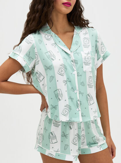 Coffee striped modal short pyjama set