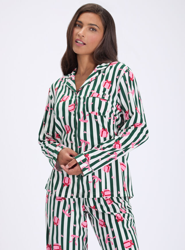 Present stripe fleece pyjamas in a bag