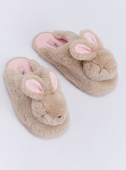 Plush bunny mule slippers