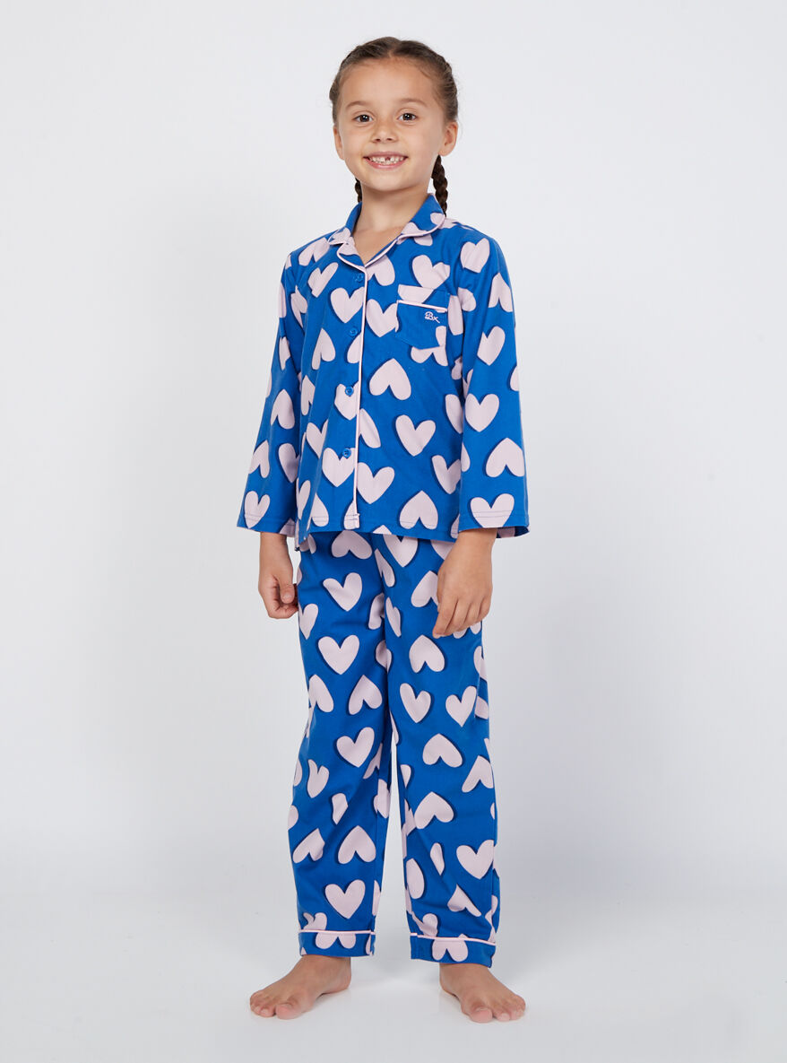 Boux Avenue Kid's large heart fleece pyjamas in a bag - Cobalt Blue - 4-5