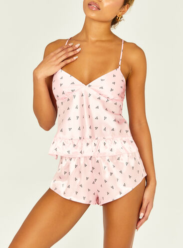 Heart print satin cami short pyjama set