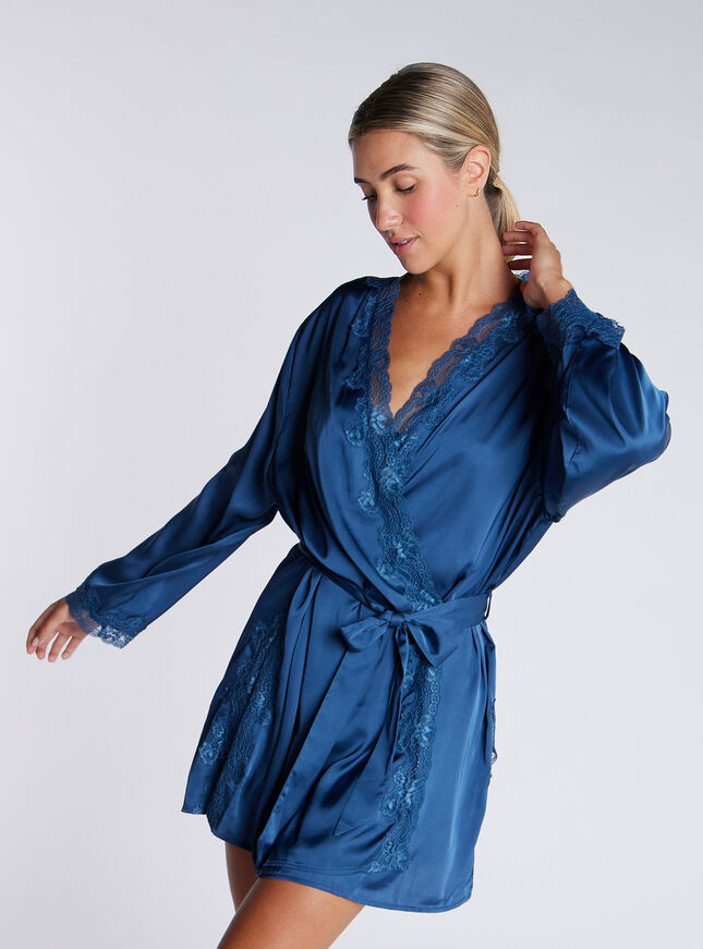 Etta satin & lace short robe