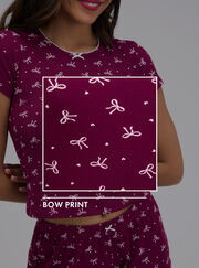 Bow ribbed short pyjama set