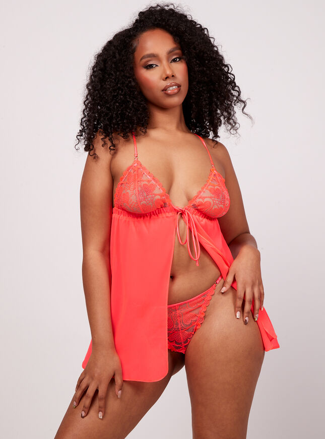 Bouxtique embroidered babydoll and thong