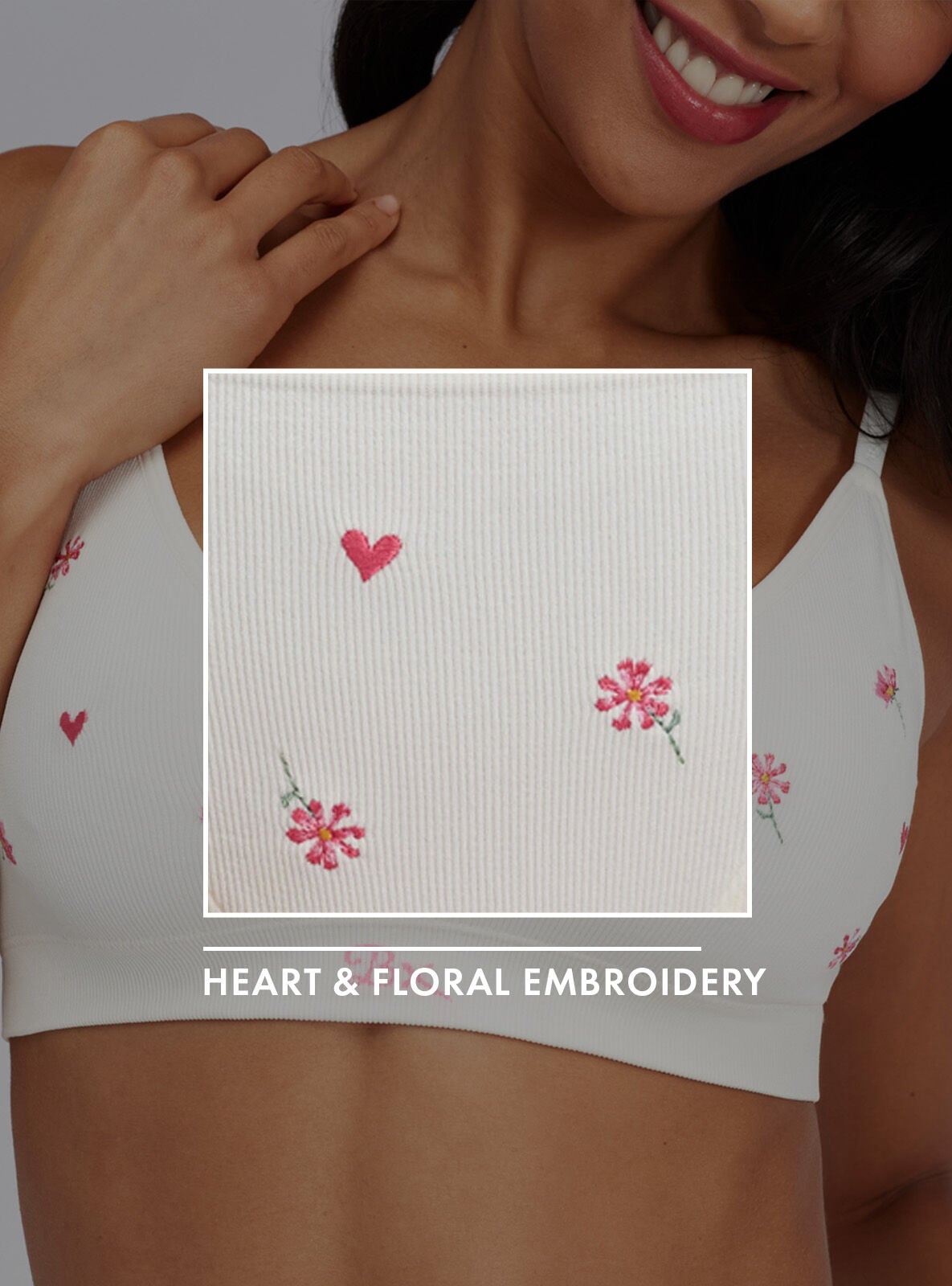 Floral embroidered seamless bralette | Ivory Mix | Boux Avenue UK