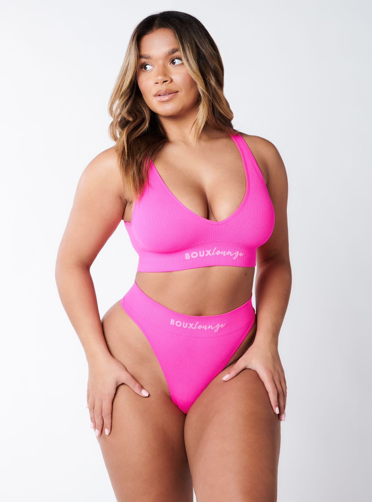 Boux Avenue Ribbed seamless lounge thong - Neon Pink - M