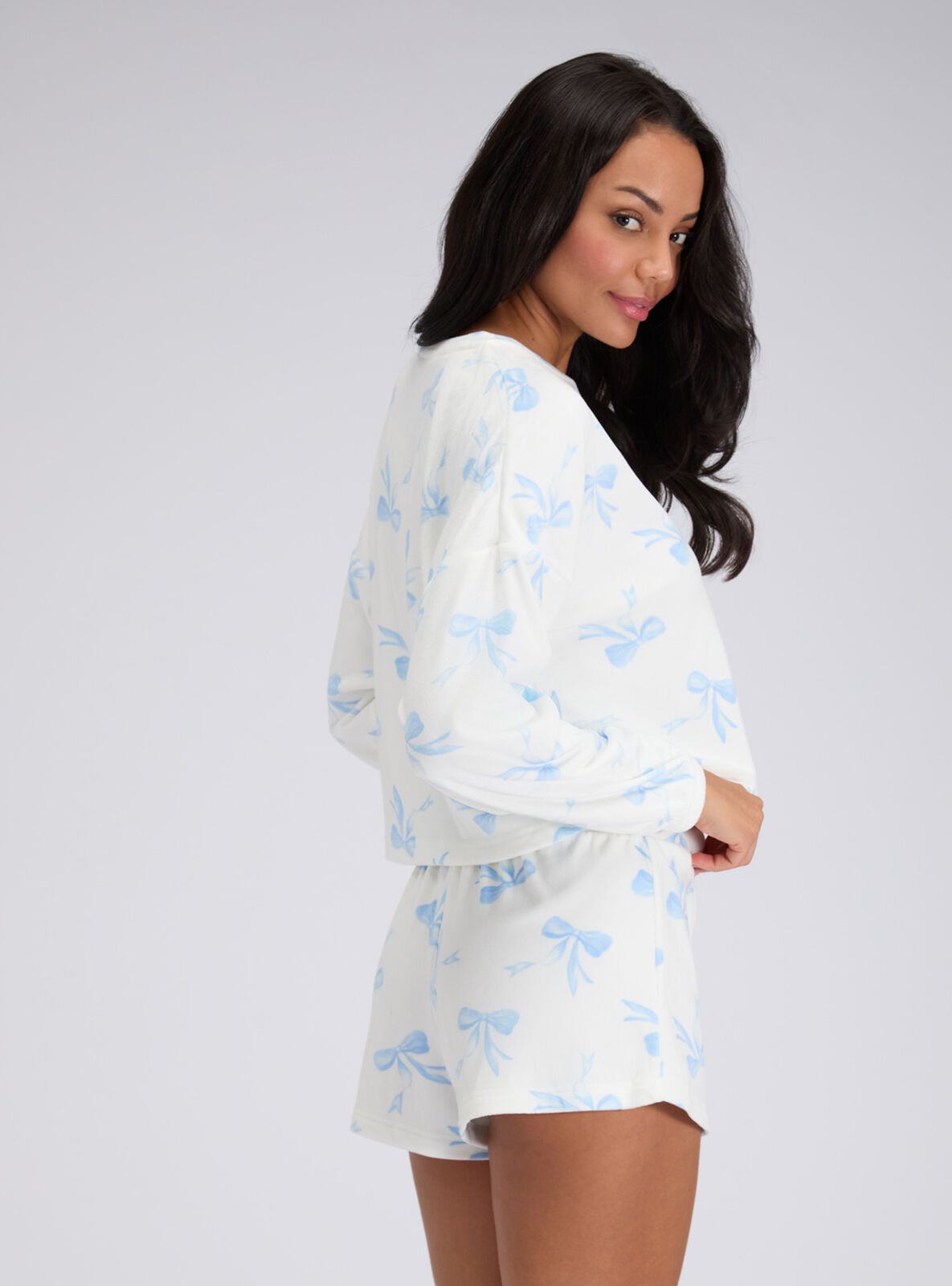 Bow velour short pyjama set