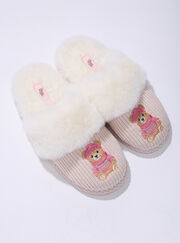 Teddy embroidered fluffy mule slippers