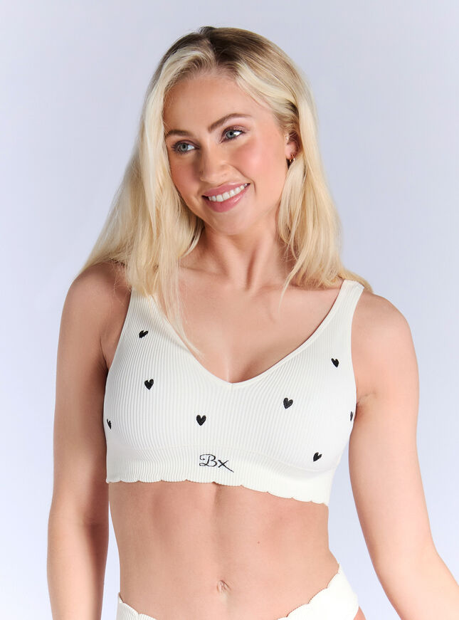 Heart embroidered ribbed seamless bralette