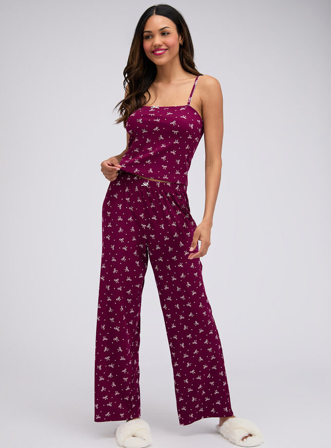 Bow ribbed long pyjama set