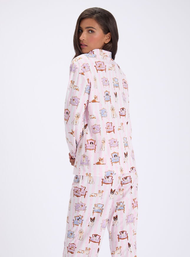 Dogs on chairs fleece pyjamas in a bag