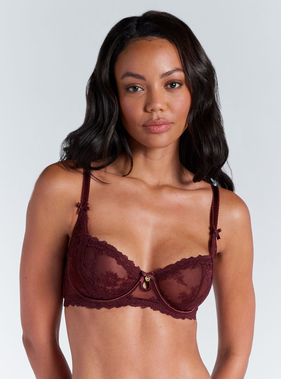 Boux Avenue Carissa sheer lace balconette bra - Oxblood - 32B Boux Avenue Carissa sheer lace balconette bra - Oxblood - 32B