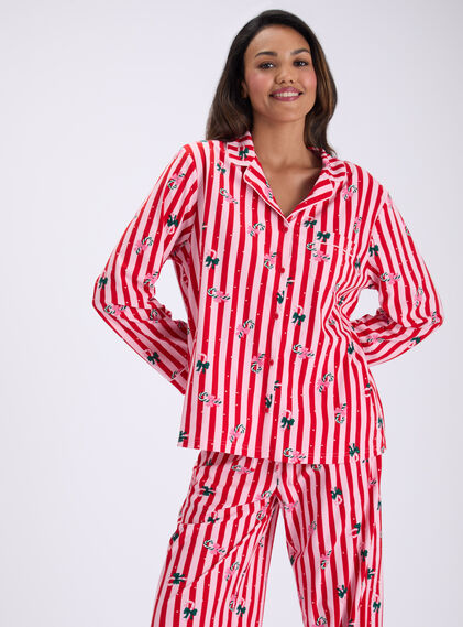 Candy cane fleece Christmas pyjamas in a bag