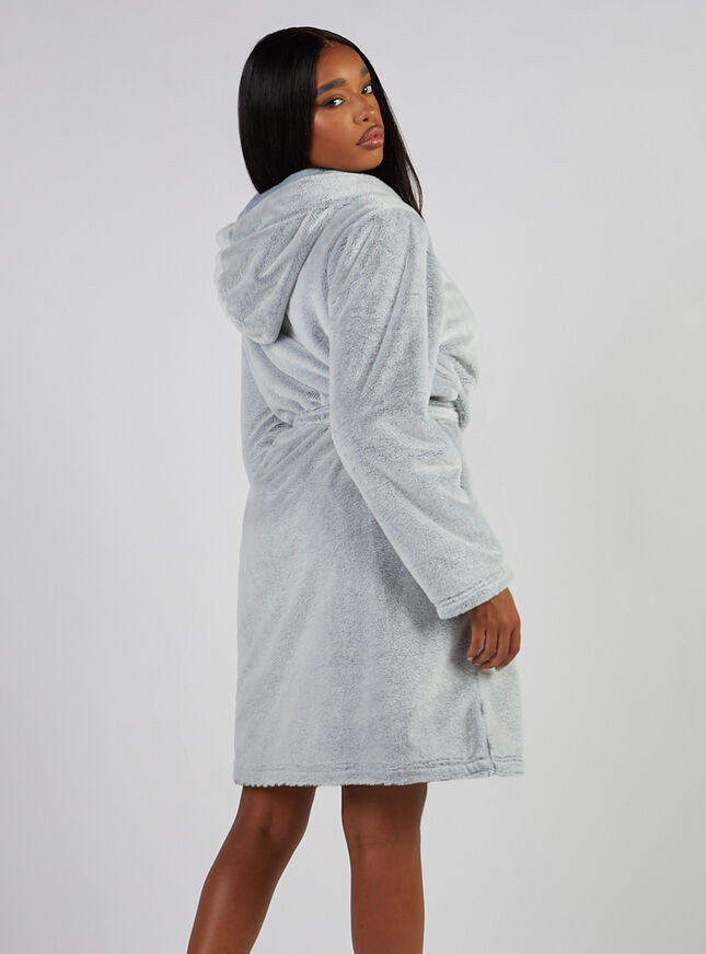 Fluffy frosted fur midi dressing gown