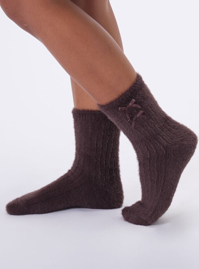 2 pack bow fluffy ribbed socks