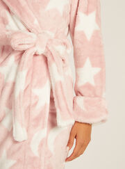 Fluffy star and moon short dressing gown