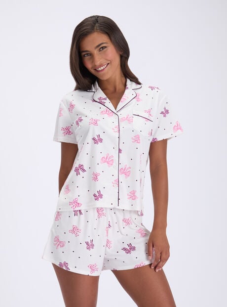 Multi bow fleece pyjama shorties in a bag