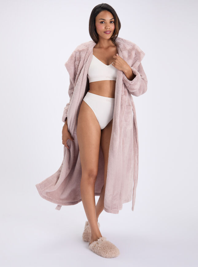 Heart fur trim long dressing gown