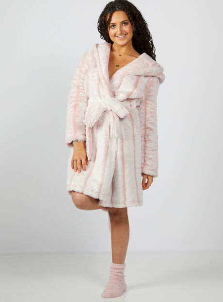 Hooded stripe ombre midi dressing gown