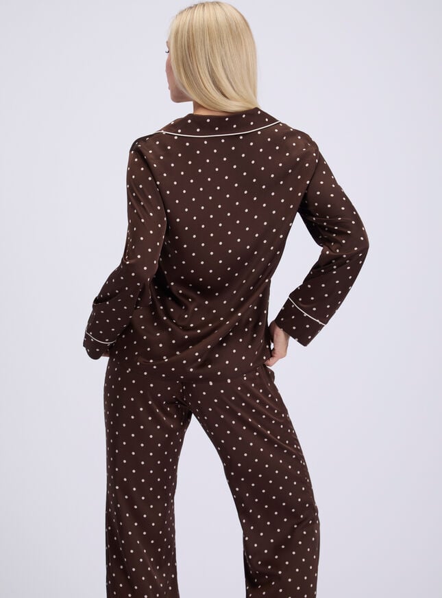 Polka dot satin long pyjama set