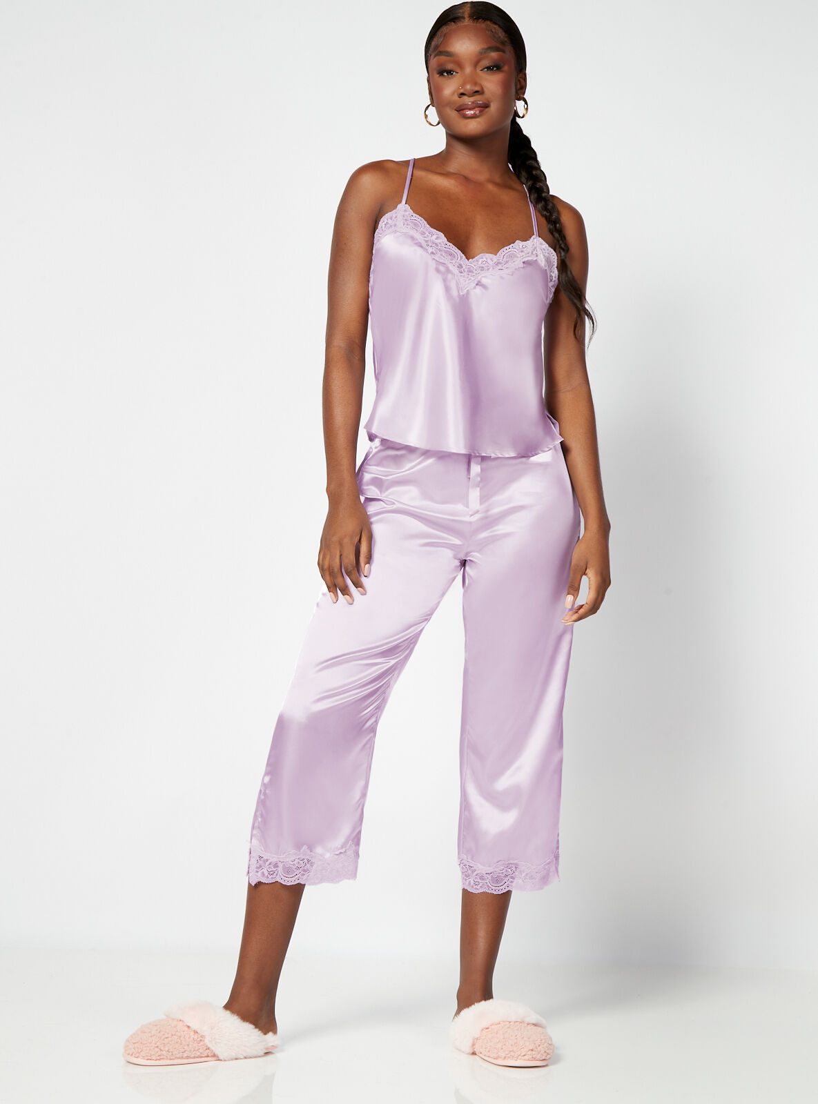 Boux Avenue Marnie satin and lace cami and pant set - Lavender Mix - 14