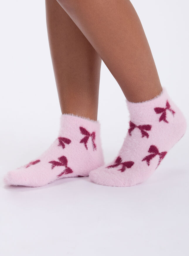 2 pack bow fluffy trainer socks