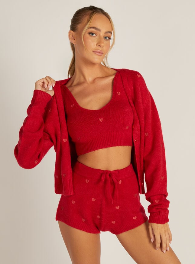 Heart embroidered knitted cardigan