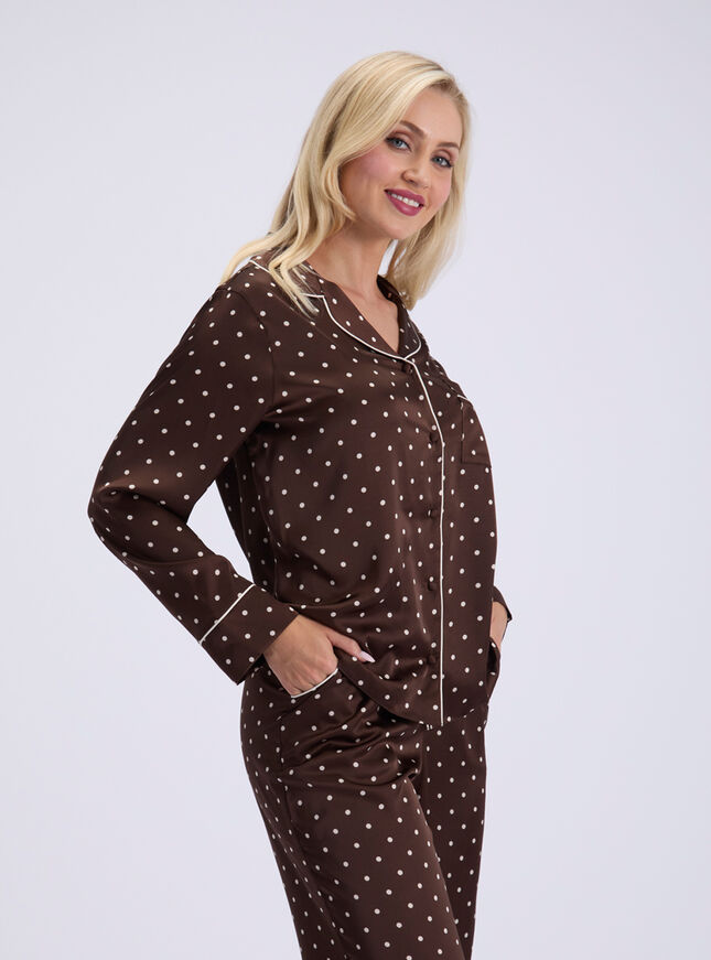 Polka dot satin long pyjama set