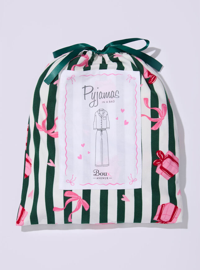 Present stripe fleece pyjamas in a bag