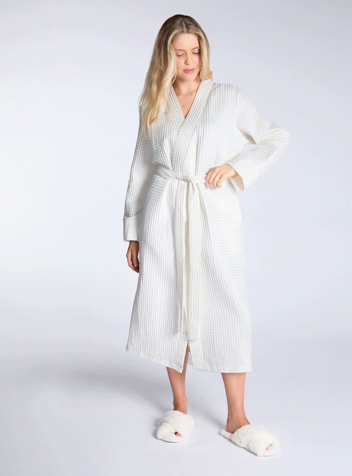 Quiniu Robe Boux Avenue Long Robe Women's Waffle Cotton Dressing Gown Breathable ...