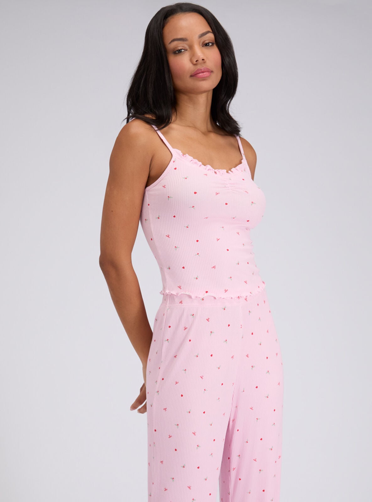Boux Avenue Pyjama Set Women's Mistletoe Ribbed Nightwear Cami Top and Trousers-image