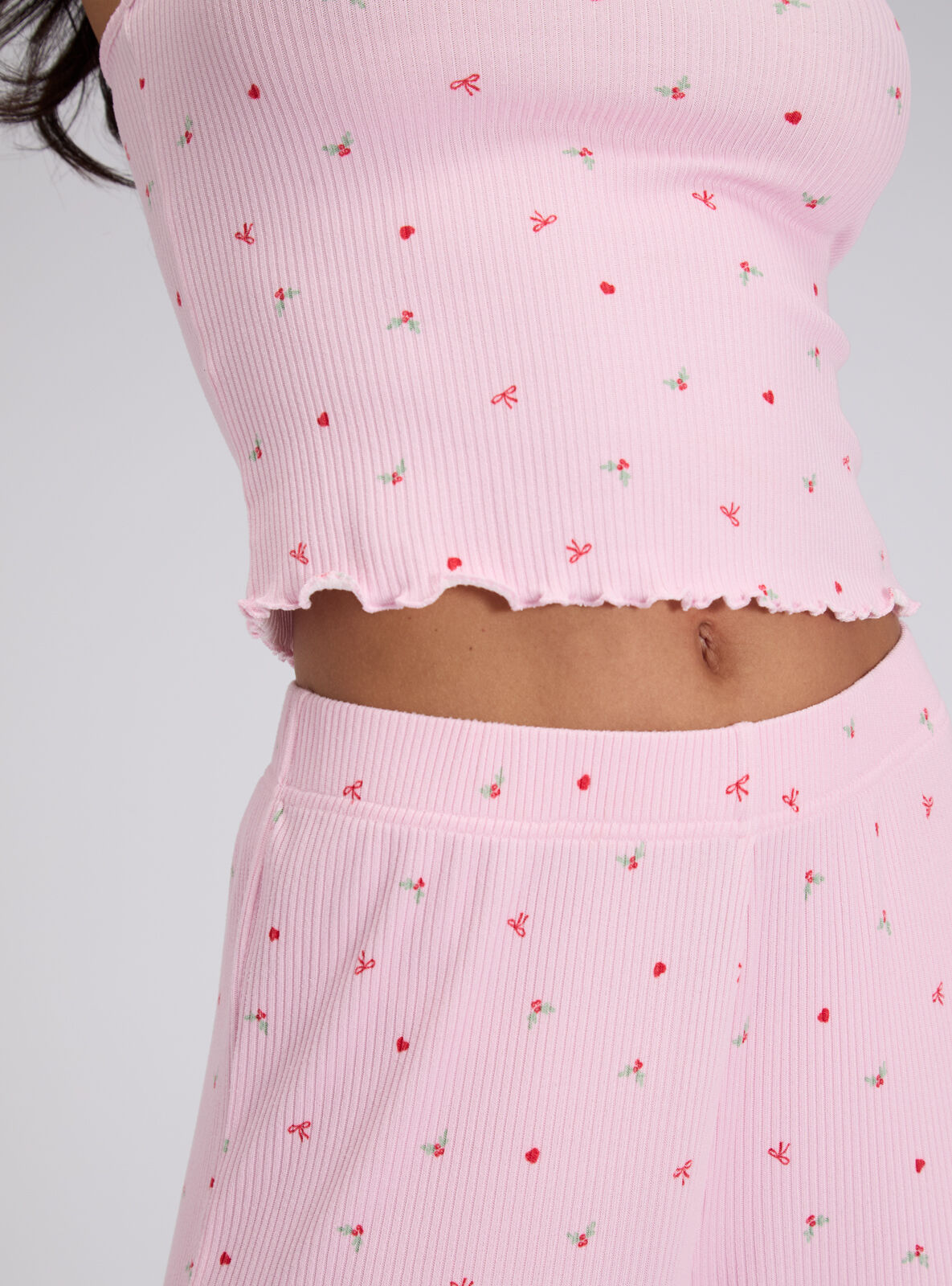 Boux Avenue Pyjama Set Women's Mistletoe Ribbed Nightwear Cami Top and Trousers-image