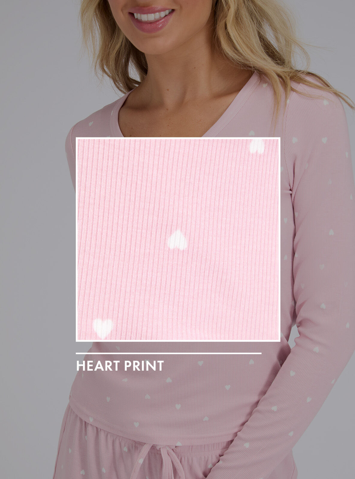 Boux Avenue Pyjama Top Women's Heart Ribbed Modal Henley Nightwear V Neck PJ-image