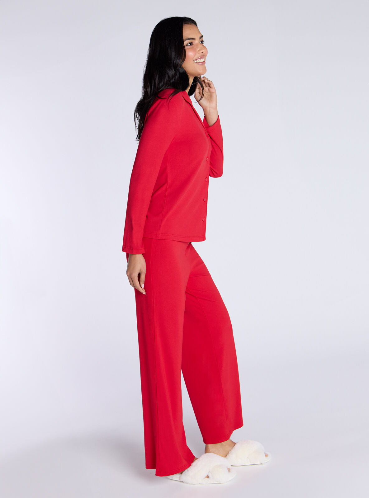 Boux Avenue Women's Ribbed Modal Long Sleeve Pyjama Top – Soft, Collared, Button Front, Luxury Nightwear