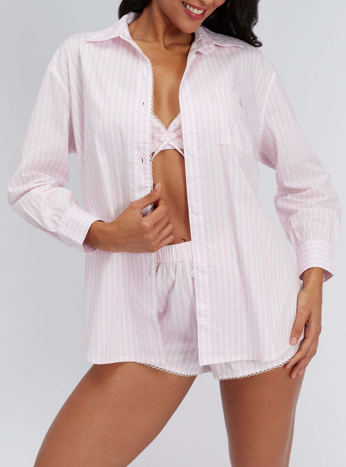 Boux Avenue 3 Piece Striped Cotton Short Pyjama Set Women's Nightwear Sleepwear
