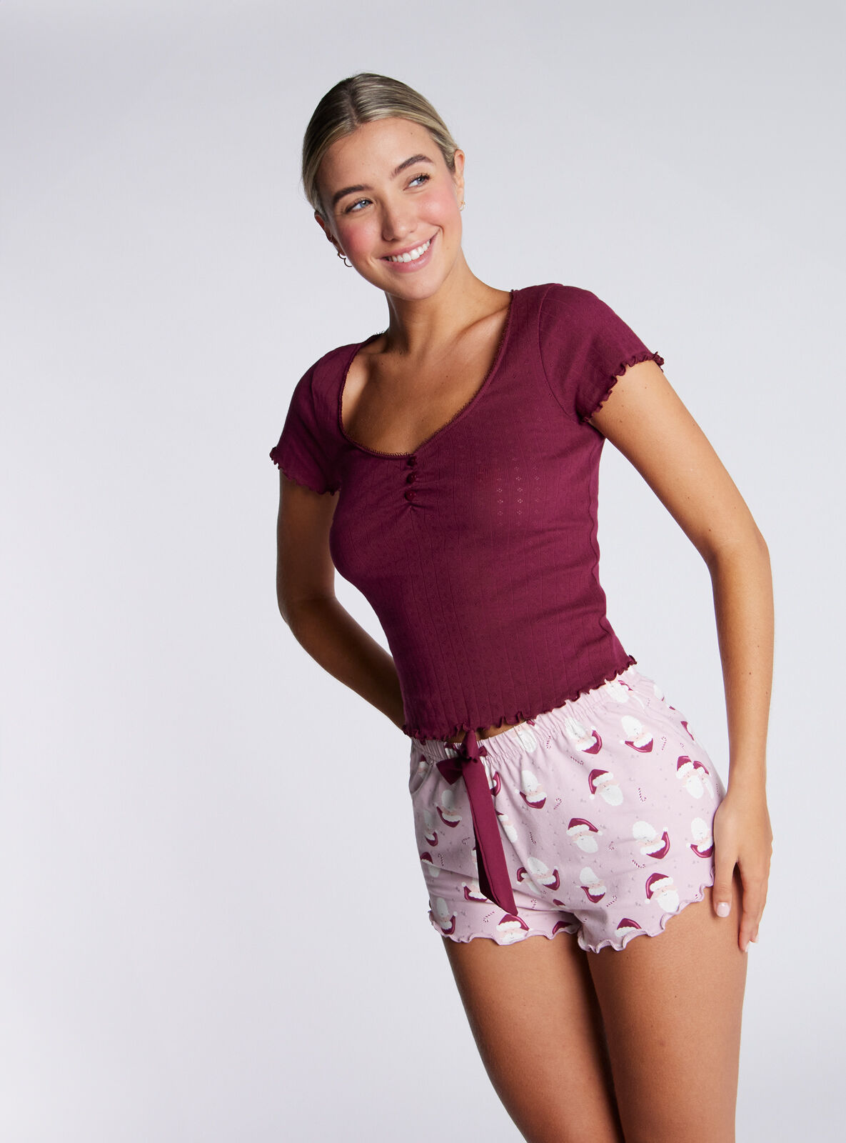 Boux Avenue Short Pyjama Set Santa Women's Pointelle Cotton Ladies PJ Nightwear