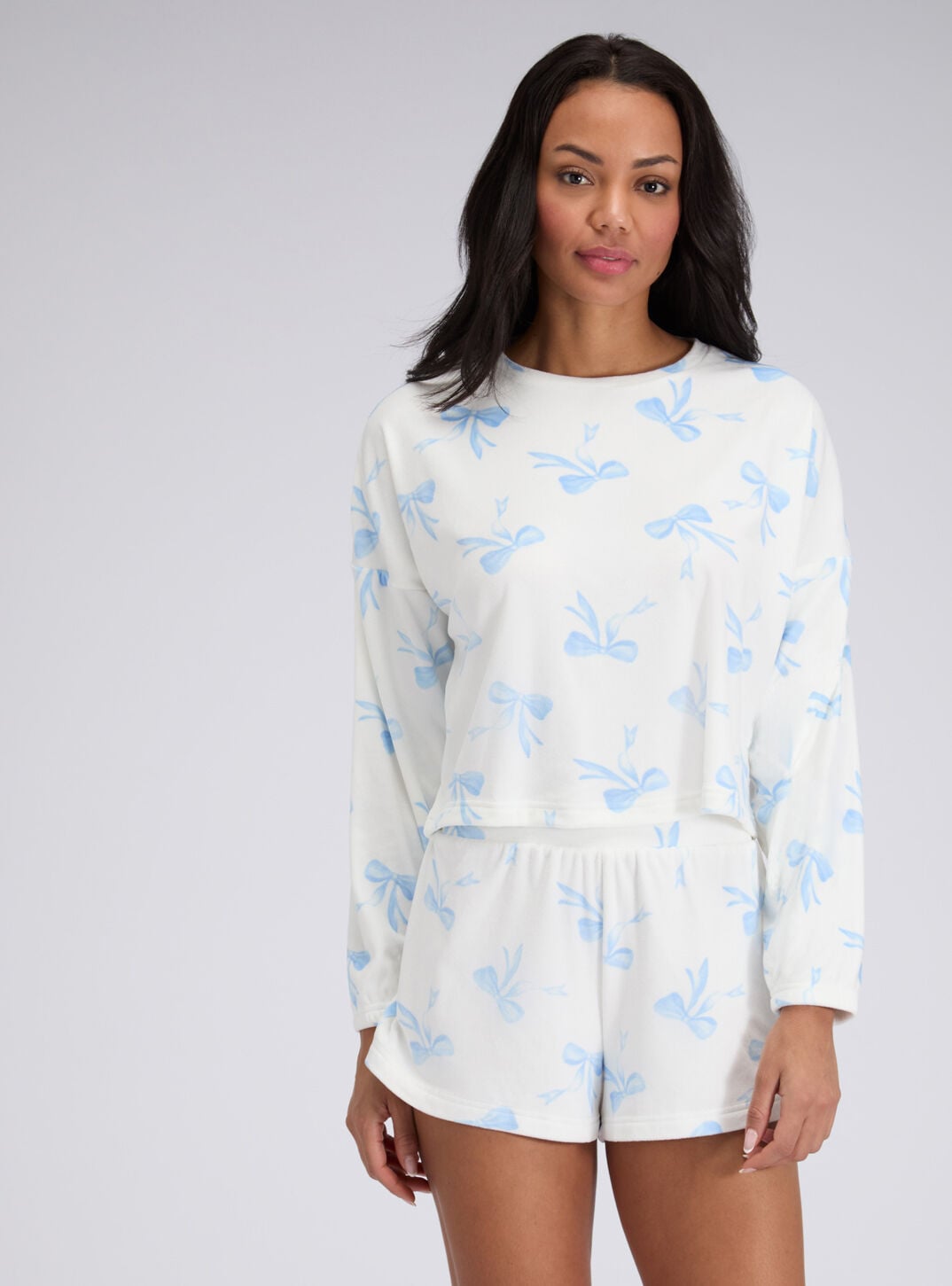 Boux Avenue Pyjama Set Short Women's Bow Velour Nightwear Top and Shorts PJ-image