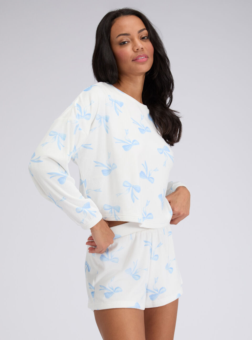 Boux Avenue Pyjama Set Short Women's Bow Velour Nightwear Top and Shorts PJ-image
