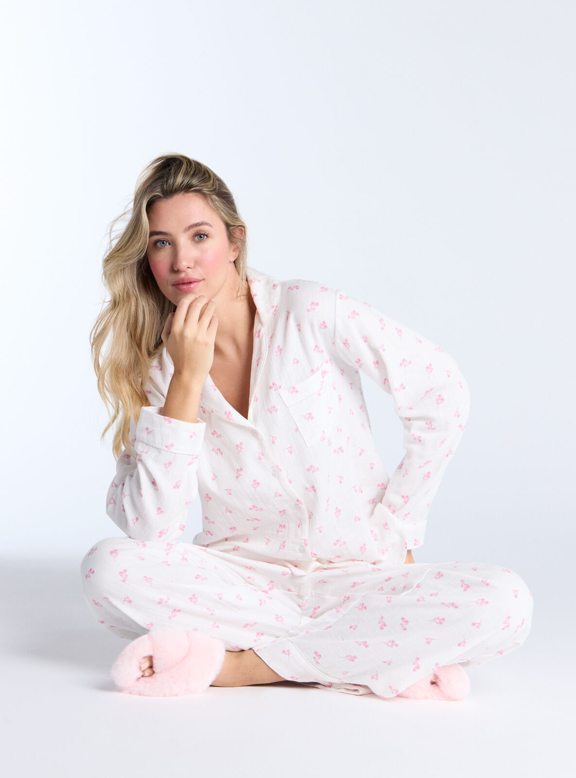 Boux Avenue Pyjama Set Women's Ditsy Floral Cotton Nightwear Top and Trousers