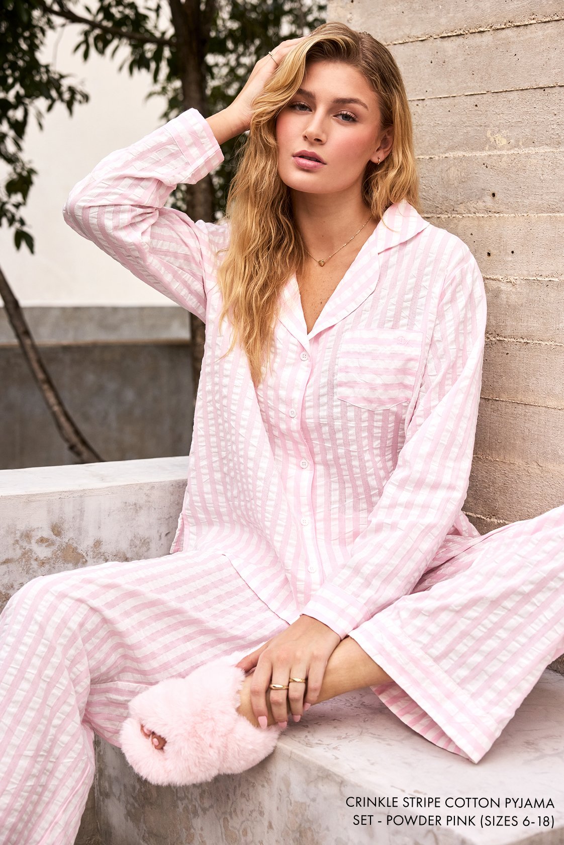 Woman in Pink Pyjama Set