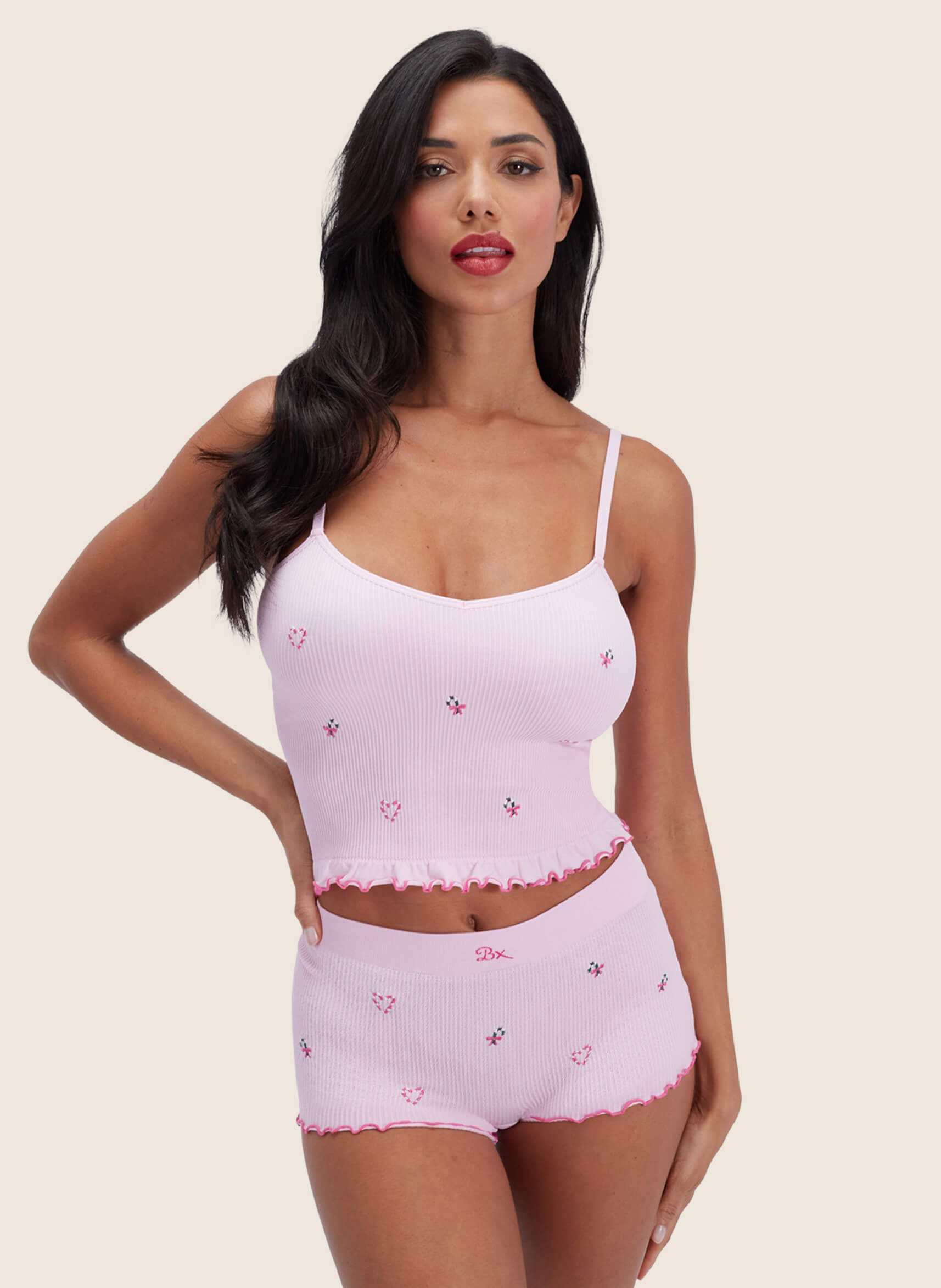 Candy cane embroidered seamless cami top