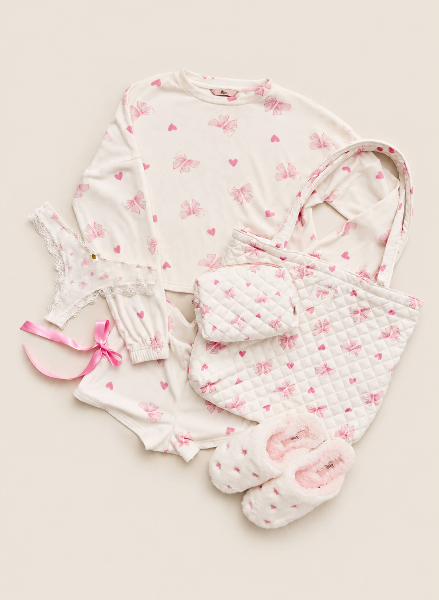 Bow velour short pyjama set