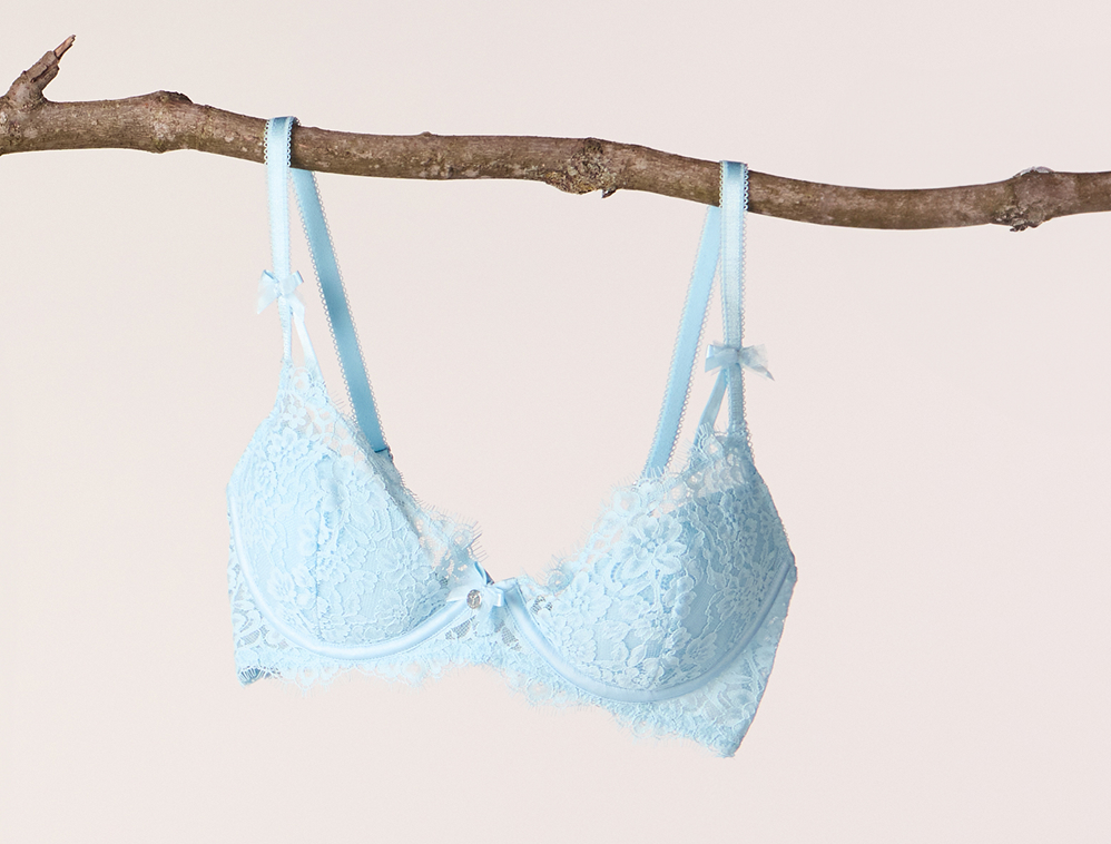Blue Lace Bra Hanging