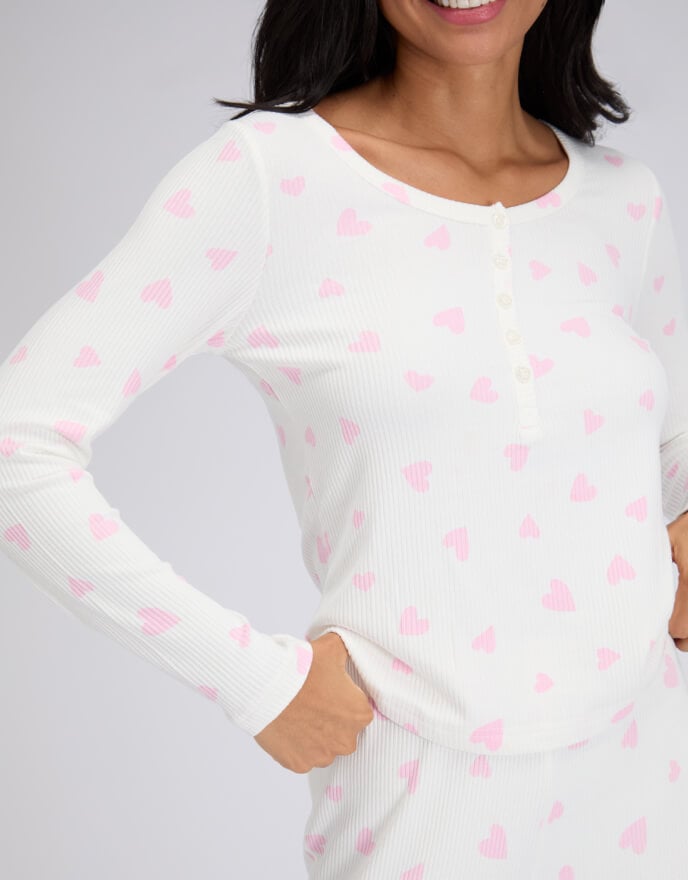 Ribbed heart henley pyjama set - Ivory Mix Ribbed heart henley pyjama set - Ivory Mix